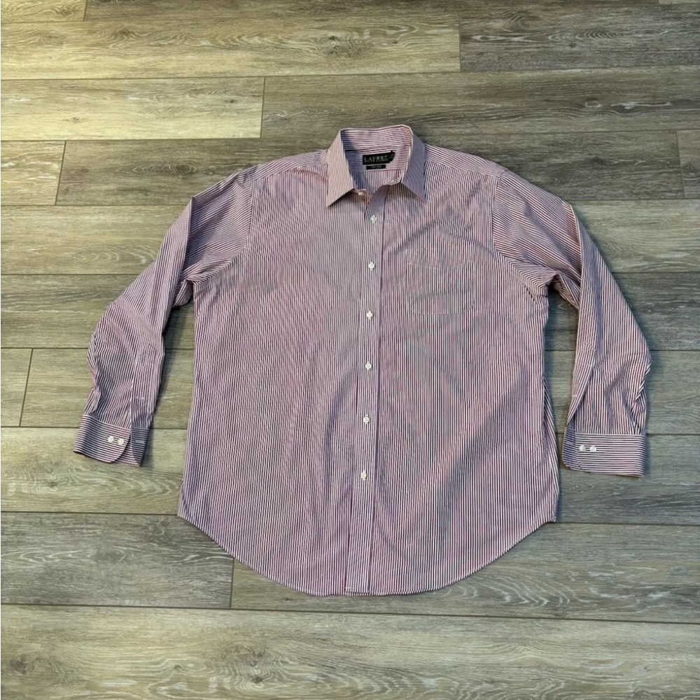 Lauren Ralph Lauren Dress Shirt Red White Stripe Sz 17.5 (34/35) Non-Iron Office